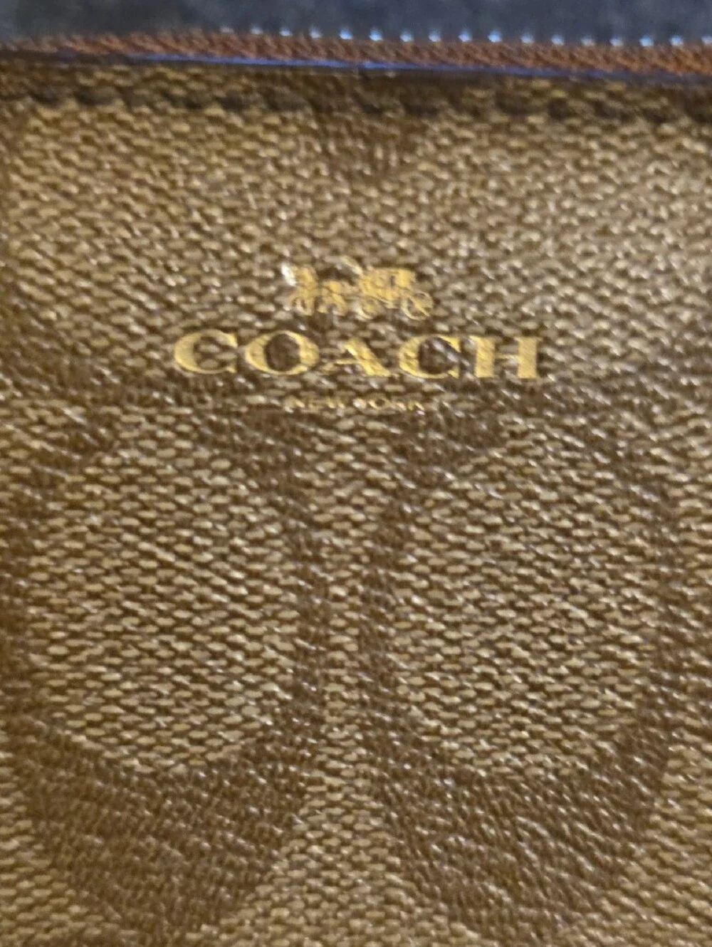 Coach Brown Signature Monogram Card Pouch with Key Ring No. G1692  F63923
